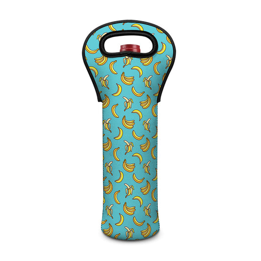 Turquoise Banana Pattern Print Single Neoprene Wine Tote