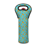 Turquoise Banana Pattern Print Single Neoprene Wine Tote