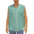 Turquoise Banana Pattern Print Sleeveless Baseball Jersey