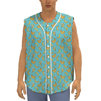 Turquoise Banana Pattern Print Sleeveless Baseball Jersey
