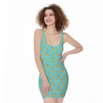 Turquoise Banana Pattern Print Sleeveless Bodycon Dress