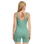 Turquoise Banana Pattern Print Sleeveless One Piece Swimsuit