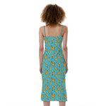 Turquoise Banana Pattern Print Slim Fit Midi Cami Dress