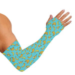 Turquoise Banana Pattern Print Sun Protection Arm Sleeves