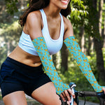 Turquoise Banana Pattern Print Sun Protection Arm Sleeves