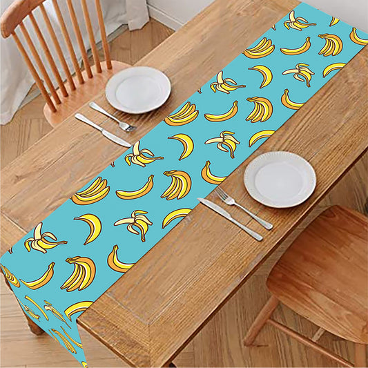 Turquoise Banana Pattern Print Table Runner