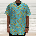 Turquoise Banana Pattern Print Textured Short Sleeve Shirt