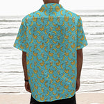 Turquoise Banana Pattern Print Textured Short Sleeve Shirt
