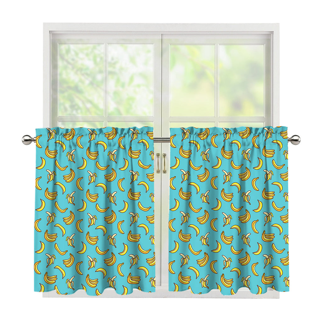 Turquoise Banana Pattern Print Tier Curtains