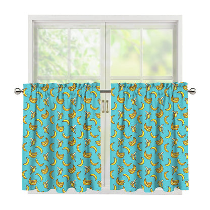 Turquoise Banana Pattern Print Tier Curtains