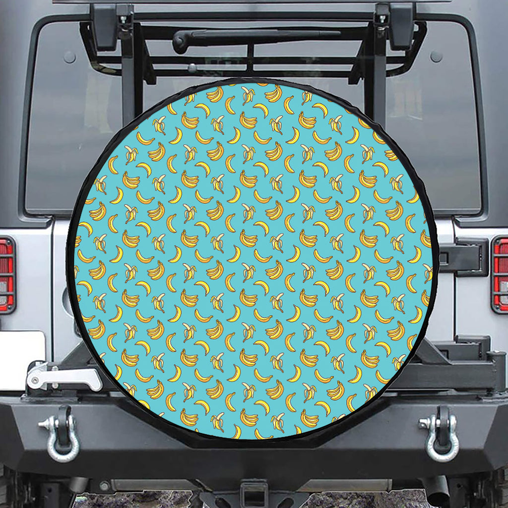 Turquoise Banana Pattern Print Tire Cover