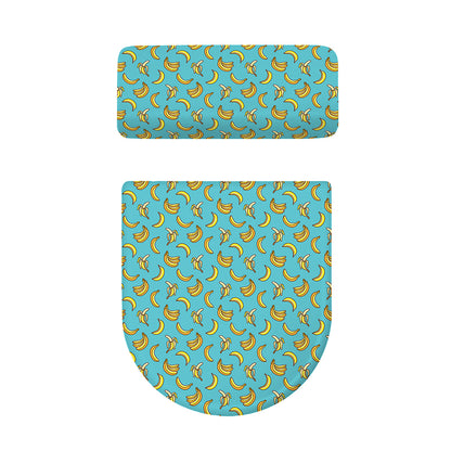 Turquoise Banana Pattern Print Toilet Lid And Tank Cover Set