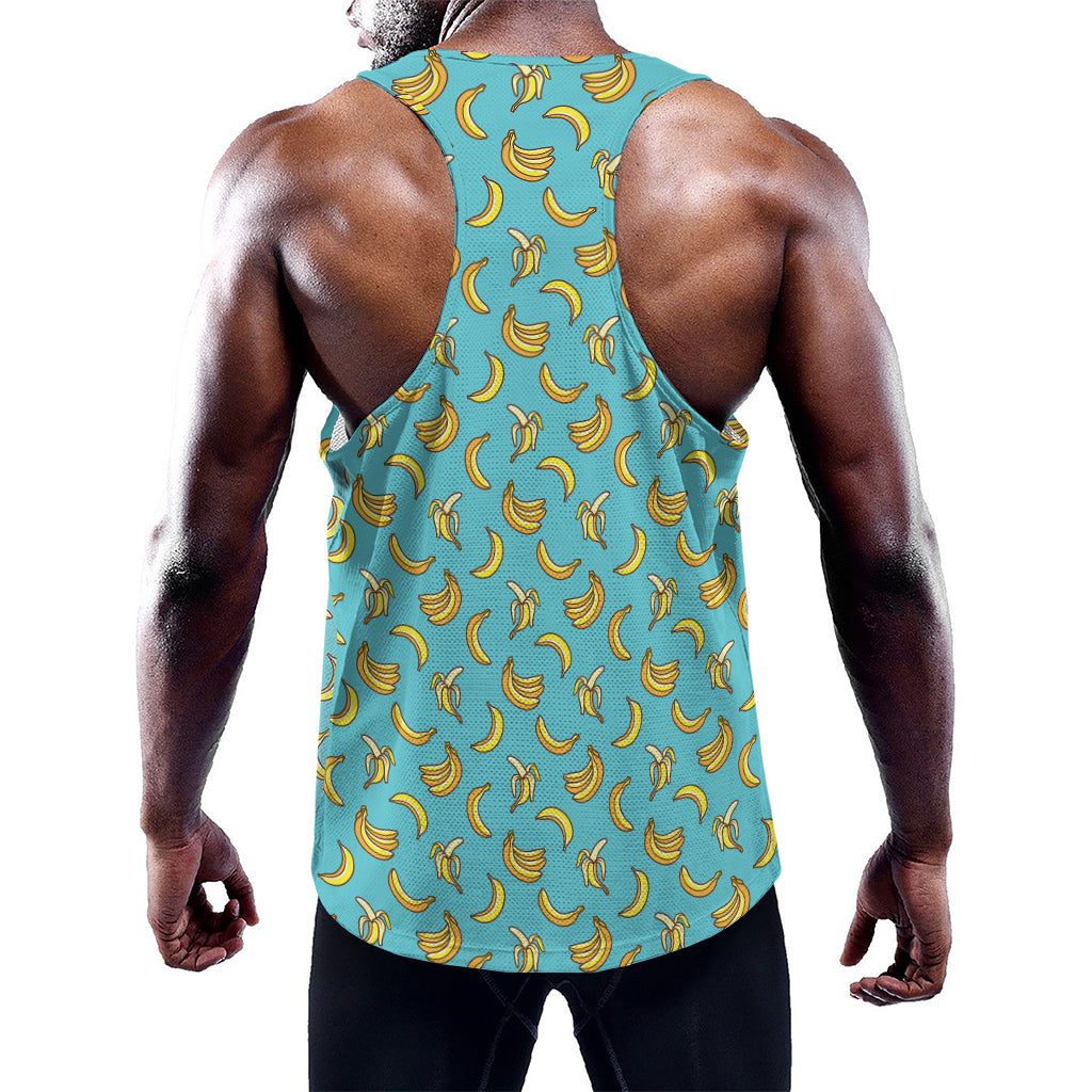 Turquoise Banana Pattern Print Training Tank Top