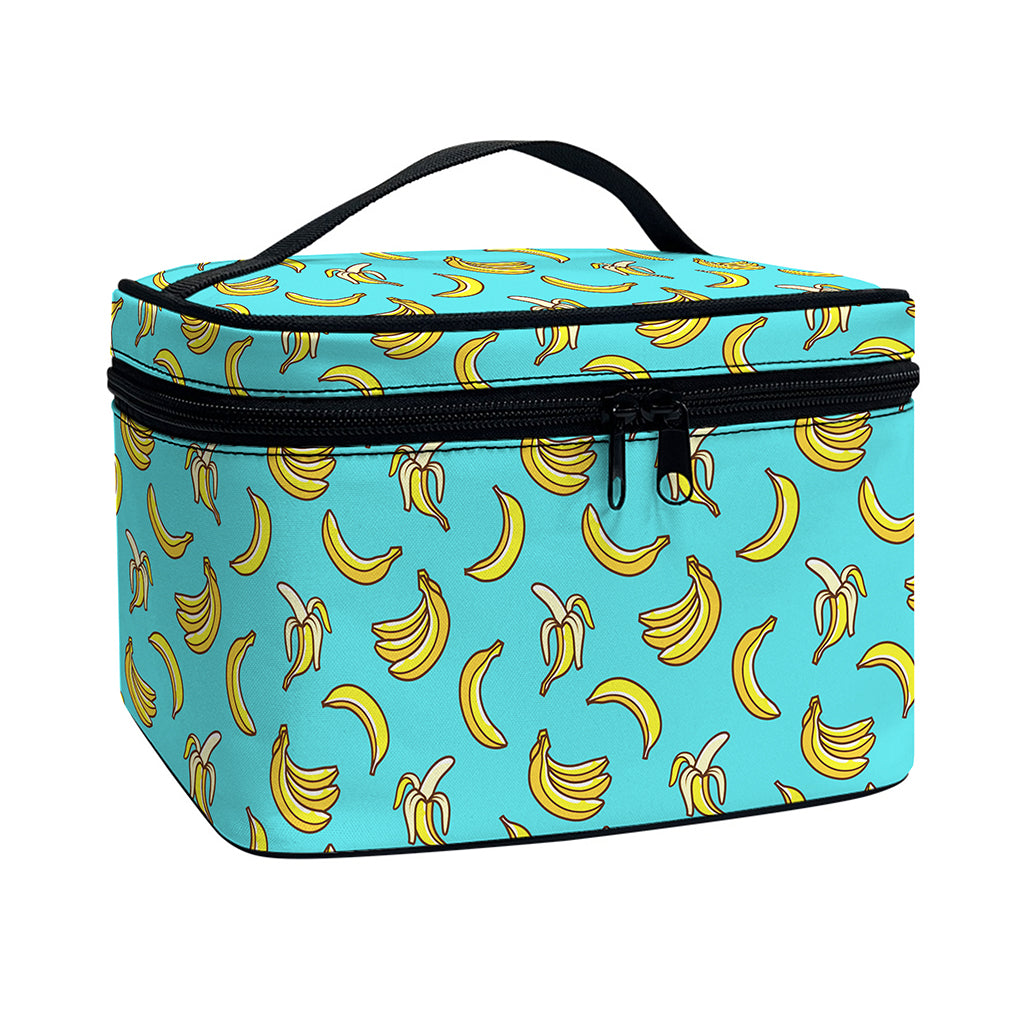 Turquoise Banana Pattern Print Travel Makeup Bag