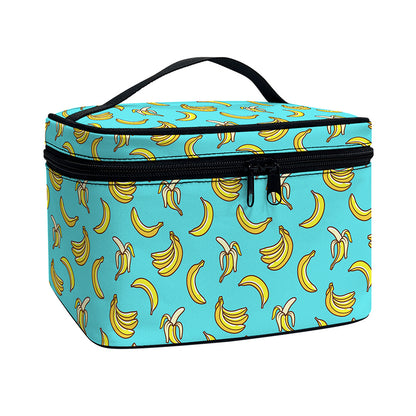 Turquoise Banana Pattern Print Travel Makeup Bag