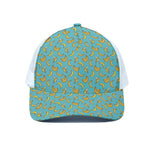 Turquoise Banana Pattern Print White Mesh Trucker Cap
