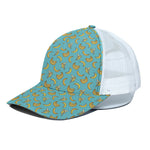Turquoise Banana Pattern Print White Mesh Trucker Cap