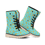 Turquoise Banana Pattern Print Winter Boots