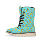 Turquoise Banana Pattern Print Winter Boots