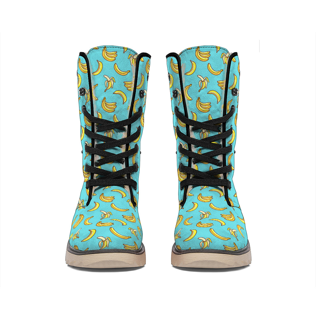 Turquoise Banana Pattern Print Winter Boots