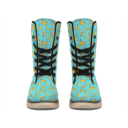 Turquoise Banana Pattern Print Winter Boots