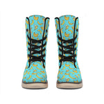 Turquoise Banana Pattern Print Winter Boots