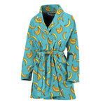 Turquoise Banana Pattern Print Women's Bathrobe