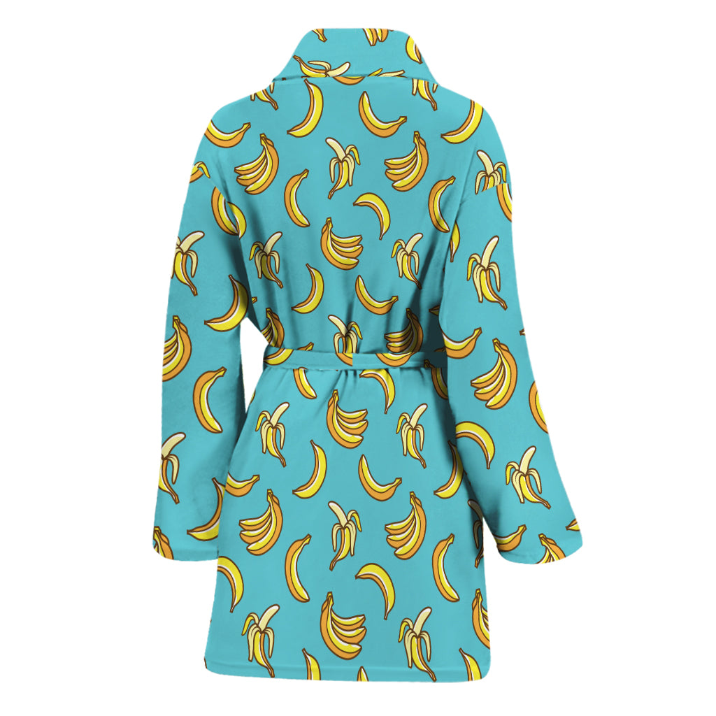 Turquoise Banana Pattern Print Women's Bathrobe