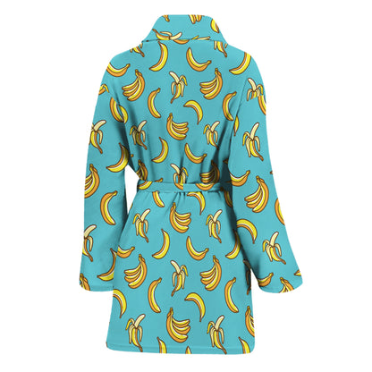 Turquoise Banana Pattern Print Women's Bathrobe