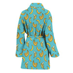 Turquoise Banana Pattern Print Women's Bathrobe