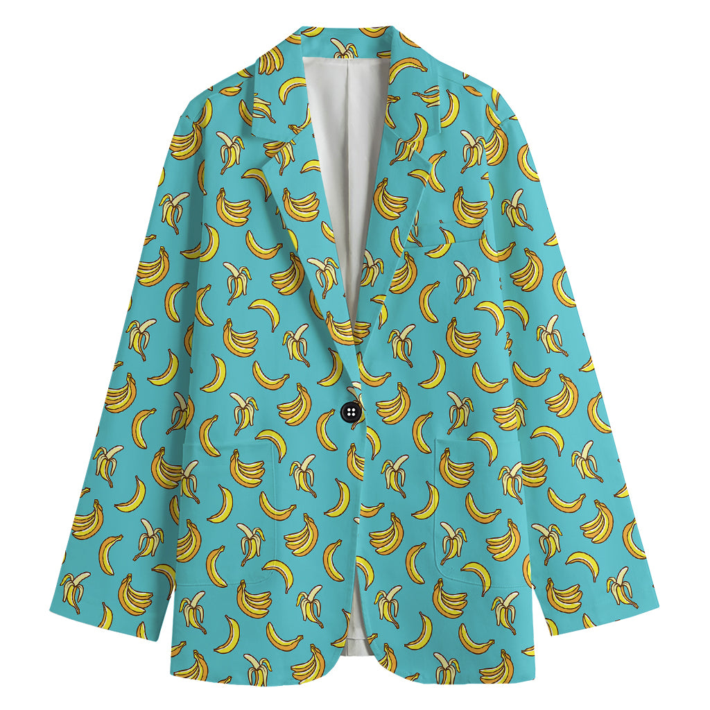 Turquoise Banana Pattern Print Women's Blazer