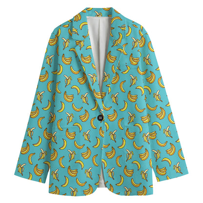 Turquoise Banana Pattern Print Women's Blazer