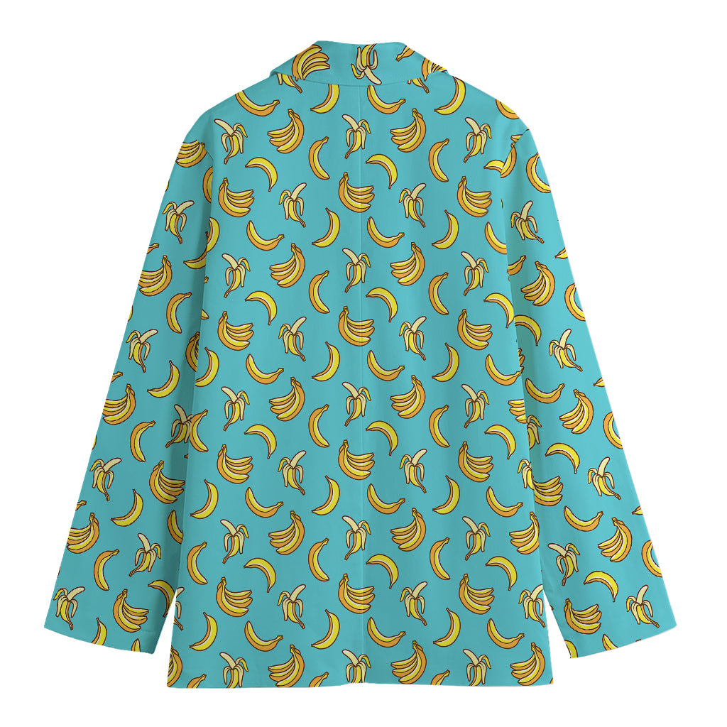 Turquoise Banana Pattern Print Women's Blazer