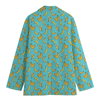 Turquoise Banana Pattern Print Women's Blazer