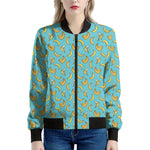 Turquoise Banana Pattern Print Women's Bomber Jacket