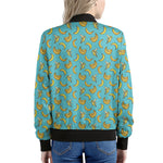 Turquoise Banana Pattern Print Women's Bomber Jacket