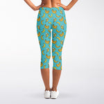 Turquoise Banana Pattern Print Women's Capri Leggings