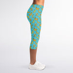 Turquoise Banana Pattern Print Women's Capri Leggings