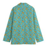 Turquoise Banana Pattern Print Women's Cotton Blazer
