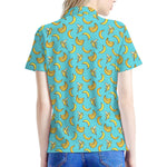 Turquoise Banana Pattern Print Women's Polo Shirt