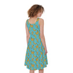 Turquoise Banana Pattern Print Women's Sleeveless Dress