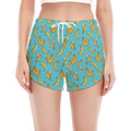Turquoise Banana Pattern Print Women's Split Running Shorts