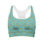 Turquoise Banana Pattern Print Women's Sports Bra