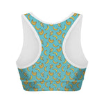 Turquoise Banana Pattern Print Women's Sports Bra