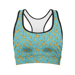 Turquoise Banana Pattern Print Women's Sports Bra