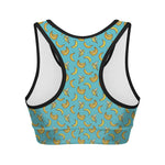 Turquoise Banana Pattern Print Women's Sports Bra