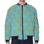 Turquoise Banana Pattern Print Zip Sleeve Bomber Jacket