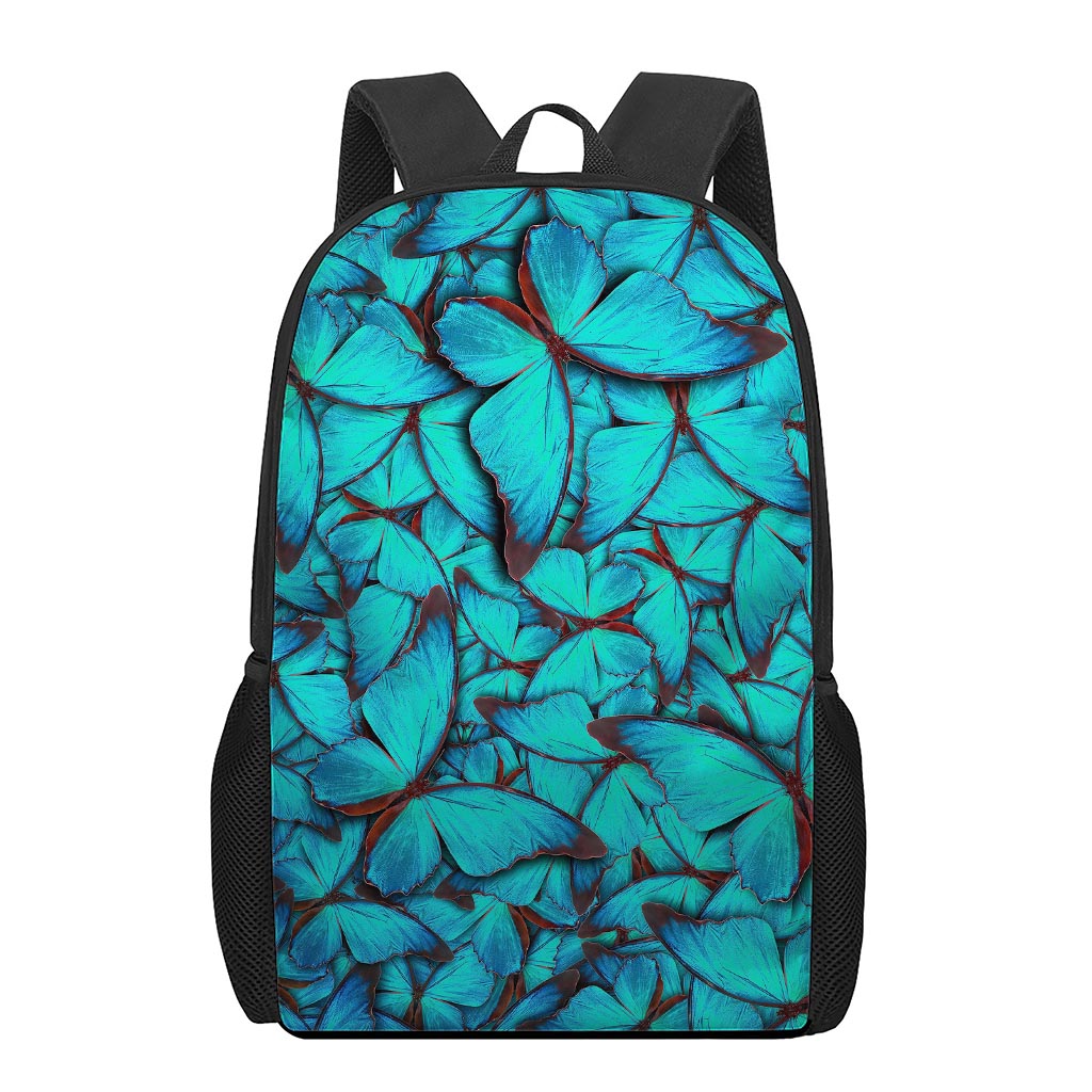 Turquoise Butterfly Pattern Print 17 Inch Backpack