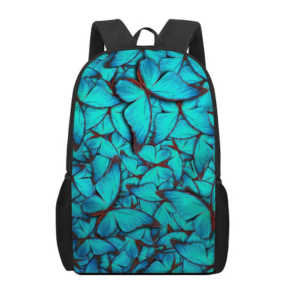 Turquoise Butterfly Pattern Print 17 Inch Backpack