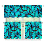 Turquoise Butterfly Pattern Print 3 Piece Kitchen Curtains